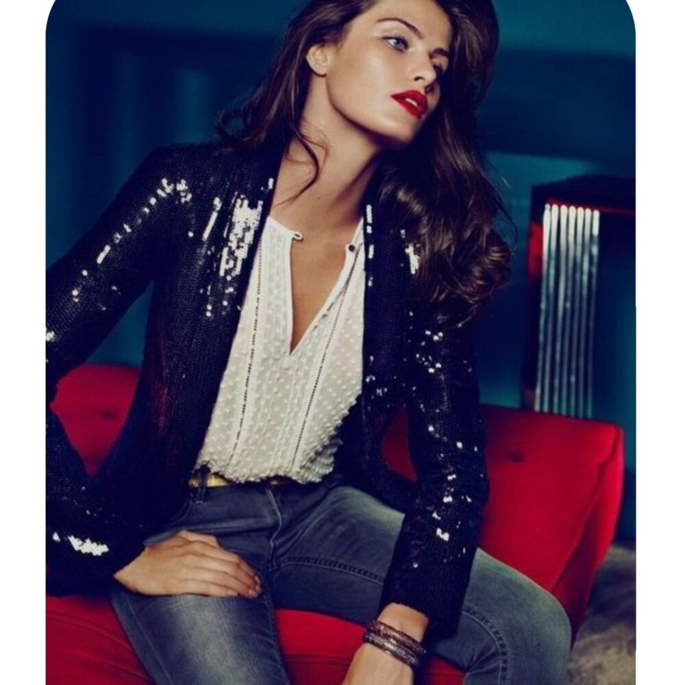 NWOT Banana Republic Soft Sequin Blazer Jacket, Black, Size 6 - Picture 12 of 15